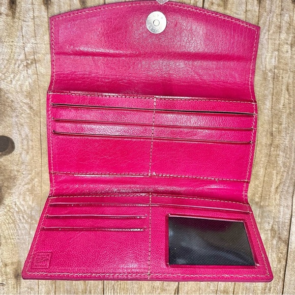 NEW Pink Leather Hand Tooled Embossed Made in Mexico Wallet Clutch Fold Open - Picture 3 of 8